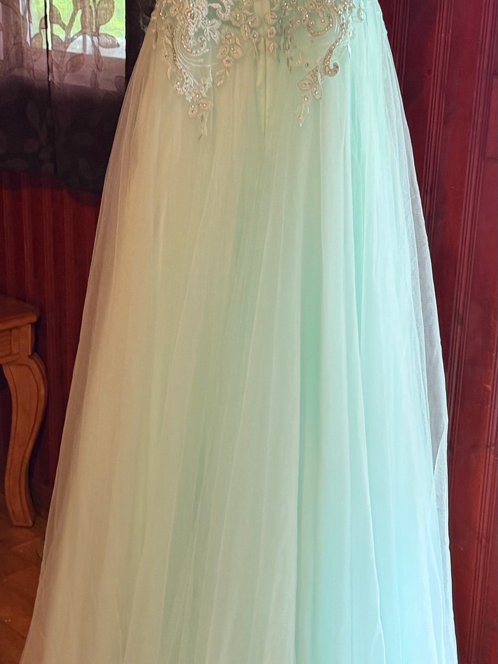 Light Mint Tulle Dress with Embellished Bodice - Picture 2 of 7